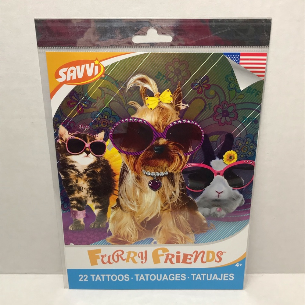 ♦️$3♦️ Furry Friends tattoos 22 in total, dog cat bunny paws hearts flowers